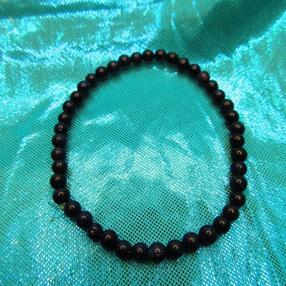 Blue Goldstone 4mm Round 7" Stretchy Gemstone Bracelet - Picture 2 of 3